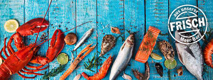 Fisch-Theke, Fisch, Lachs, Hummer Fisch-Theke, Fisch, Lachs, Hummer